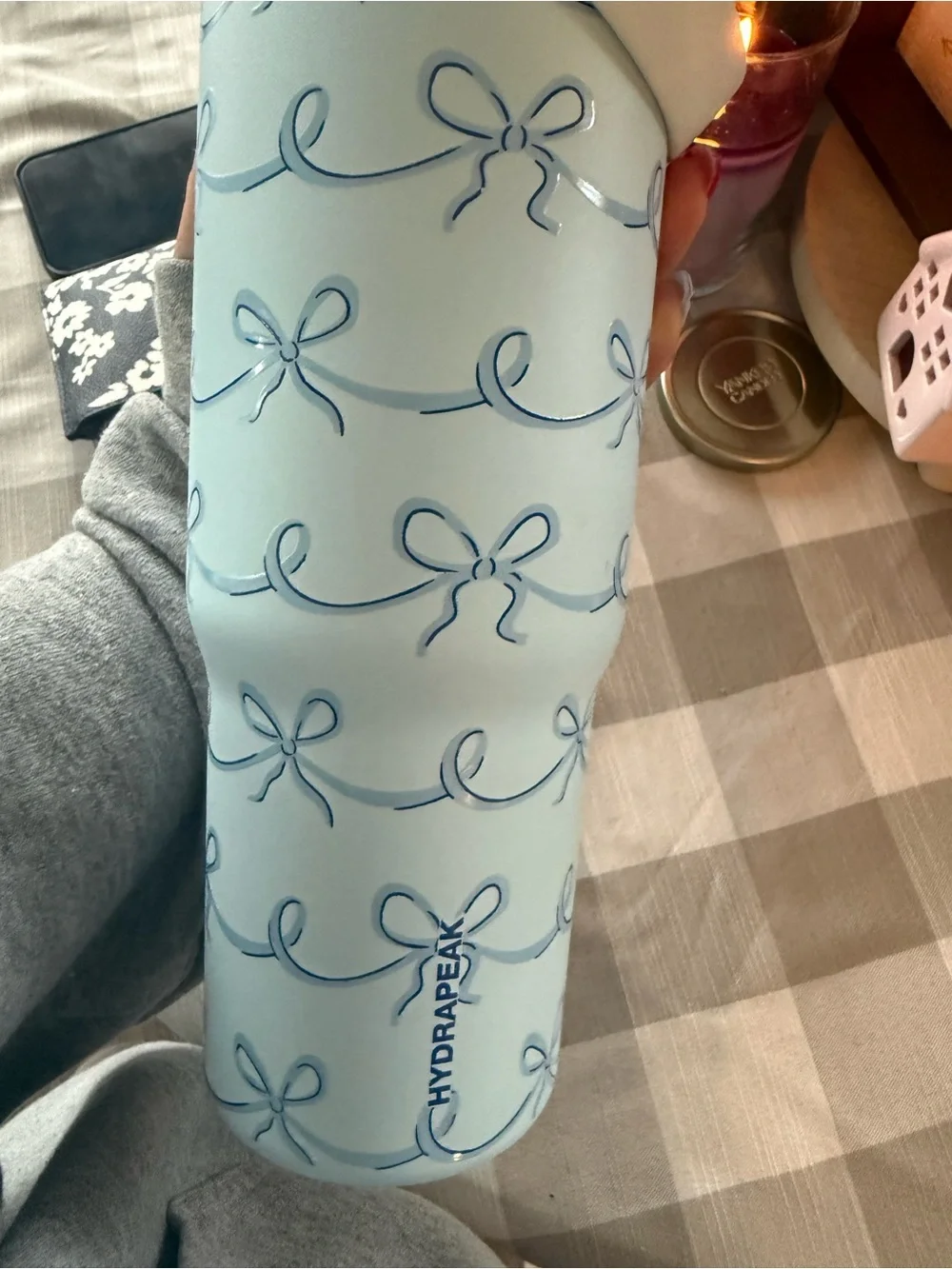 Light Blue Bow Pattern Travel Tumbler -